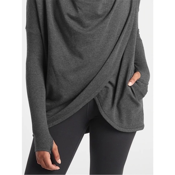 Athleta Purana Wrap Sweatshirt Women’s XS Oversized Charcoal Grey Heather Hoodie - Picture 7 of 14
